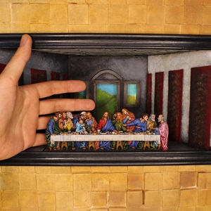 1m x 70cm Bild "das letzte Abendmahl" von leonardo da vinci. 3D-Modell, Druck und Bemalung wie Original. 3D Effekt mit Beleuchtung leonardo da vinci 3d bild